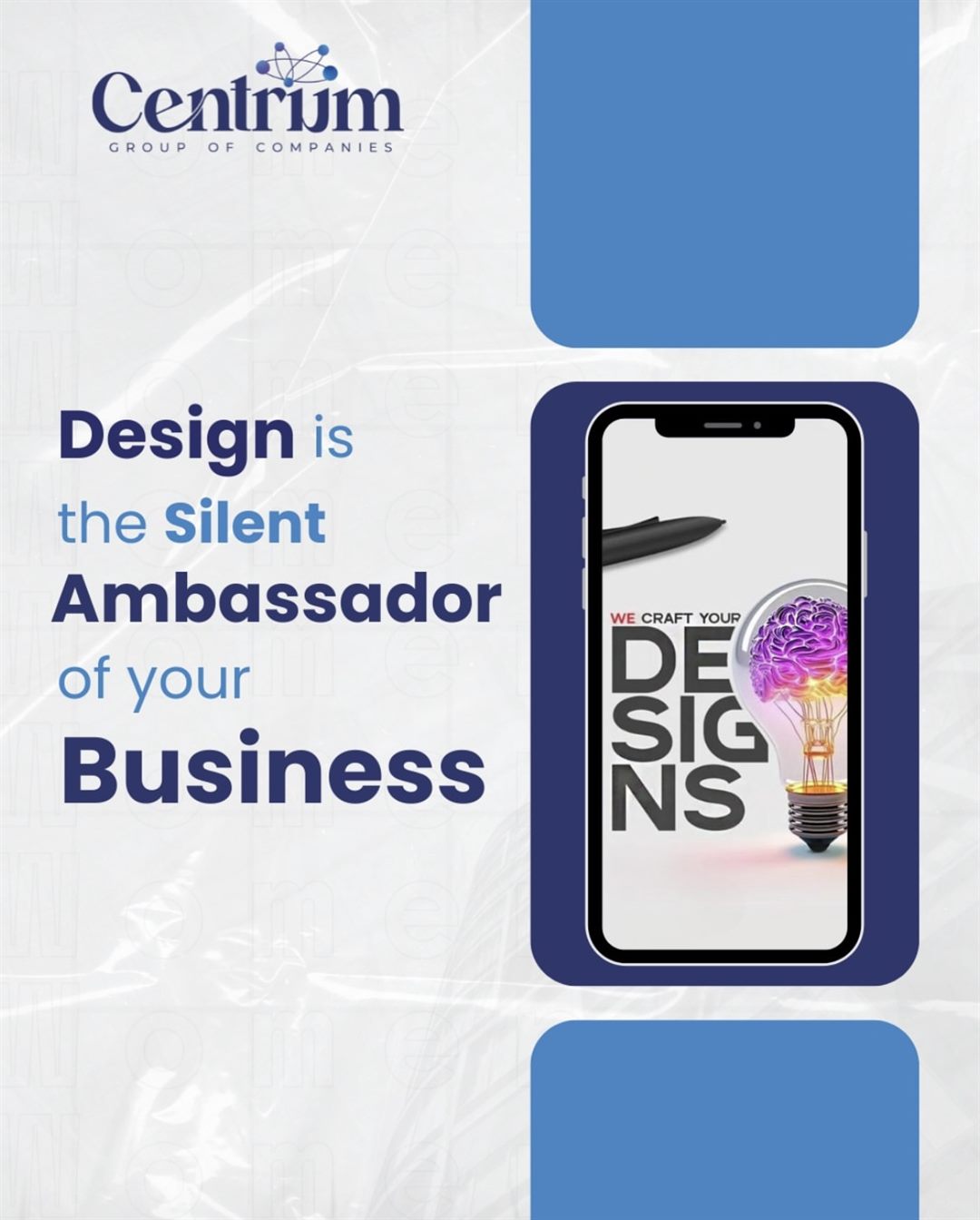 Centrum post: Design is the silent ambassador of your business, beside a phone showing a design ad