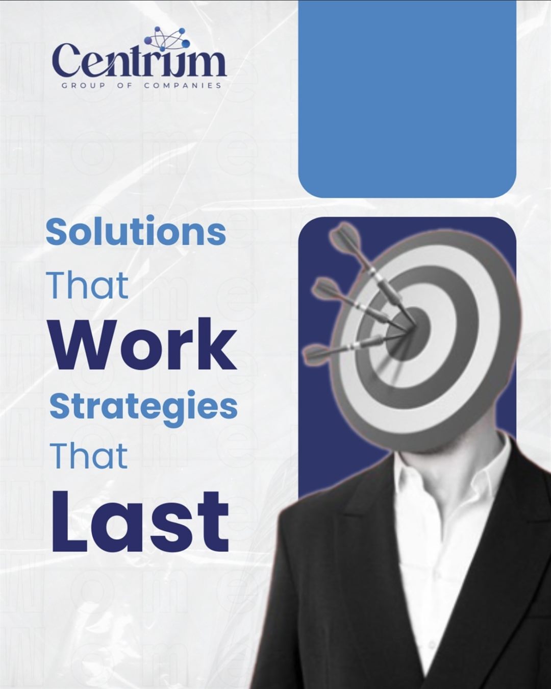 Centrum post: Solutions that work, strategies that last, with a dartboard in place of a man's head
