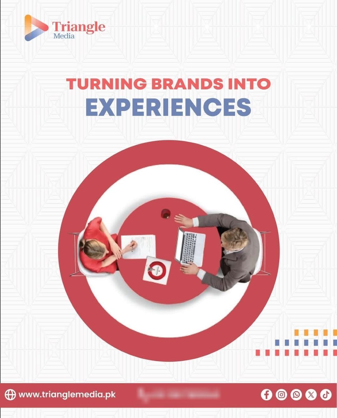 Triangle Media post: Turning brands into experiences. Two people meet at a round table