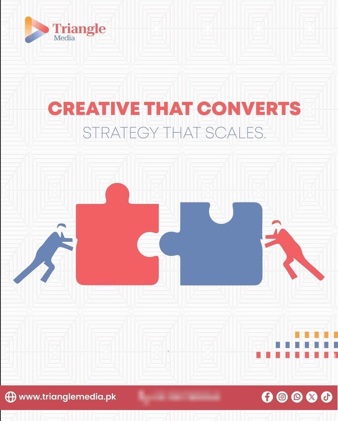 Triangle Media post: Creative that converts, strategy that scales. Two figures push puzzle pieces together