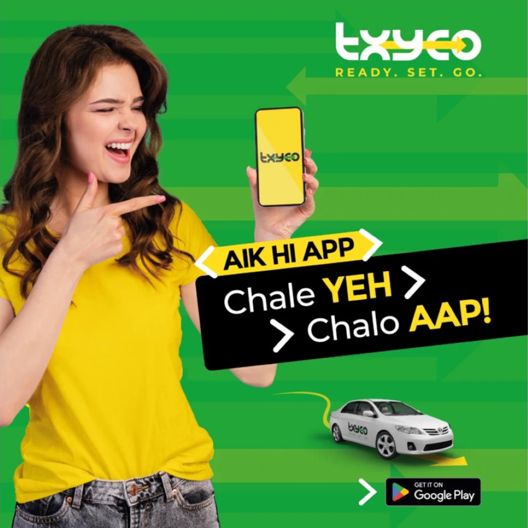 Aik hi app post: a woman in yellow points at the txyco app on her phone