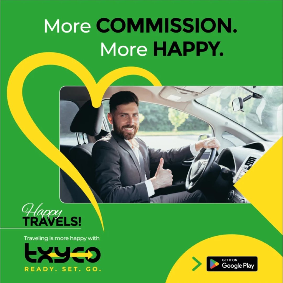 Driver post: More commission. More happy. A smiling driver gives a thumbs up inside a yellow heart